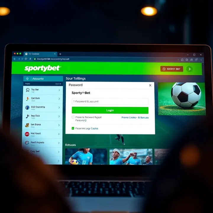 Illustration of a mobile phone displaying SportyBet app with voucher redemption options