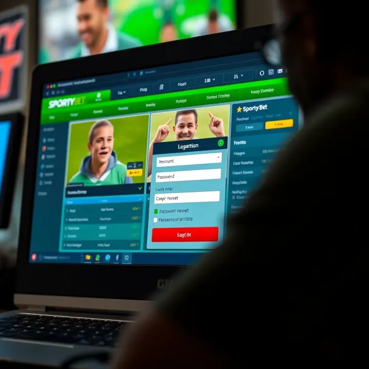 Smartphone showing SportyBet login page with icons representing secure betting